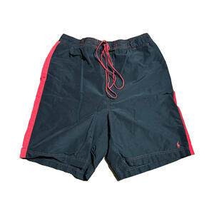VTG Polo Sport Ralph Lauren Swim Trunks Men Black L Lined Board Shorts Red Pony